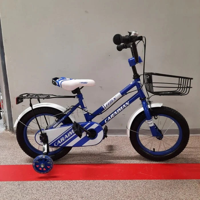 Bicicleta Caraiman 14 inch, 4-6 ani, roti ajutatoare din silicon, Albastra