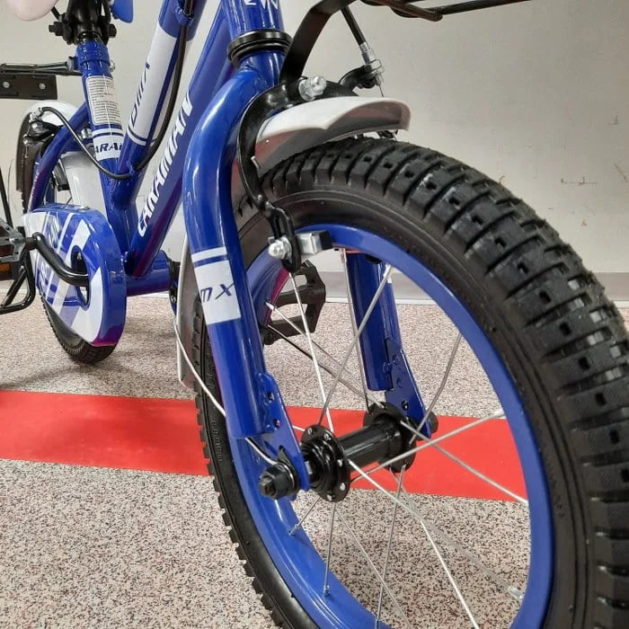 Bicicleta Caraiman 14 inch, 4-6 ani, roti ajutatoare din silicon, Albastra