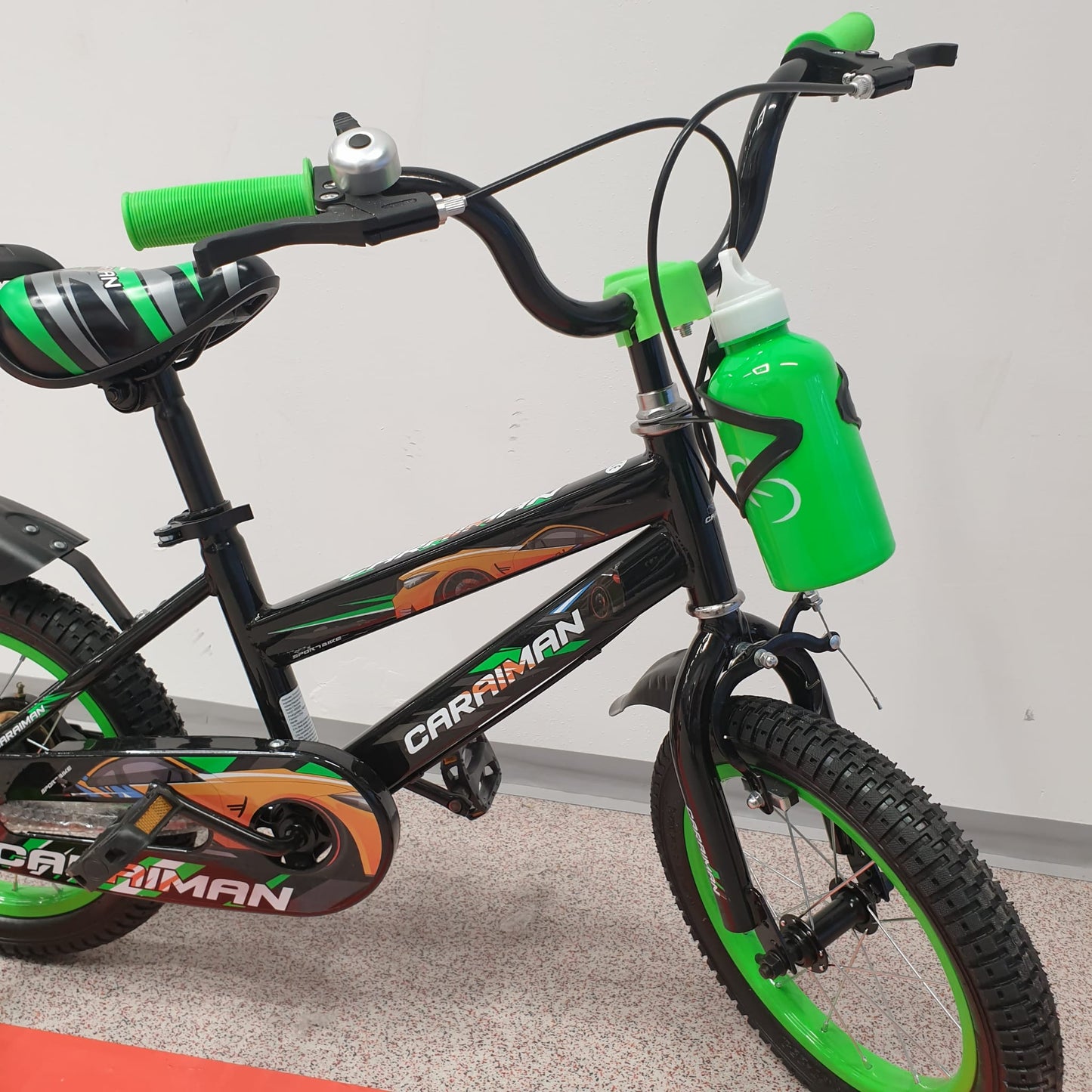 Bicicleta Caraiman 14 inch, 4-6 ani, roti ajutatoare din silicon, Verde