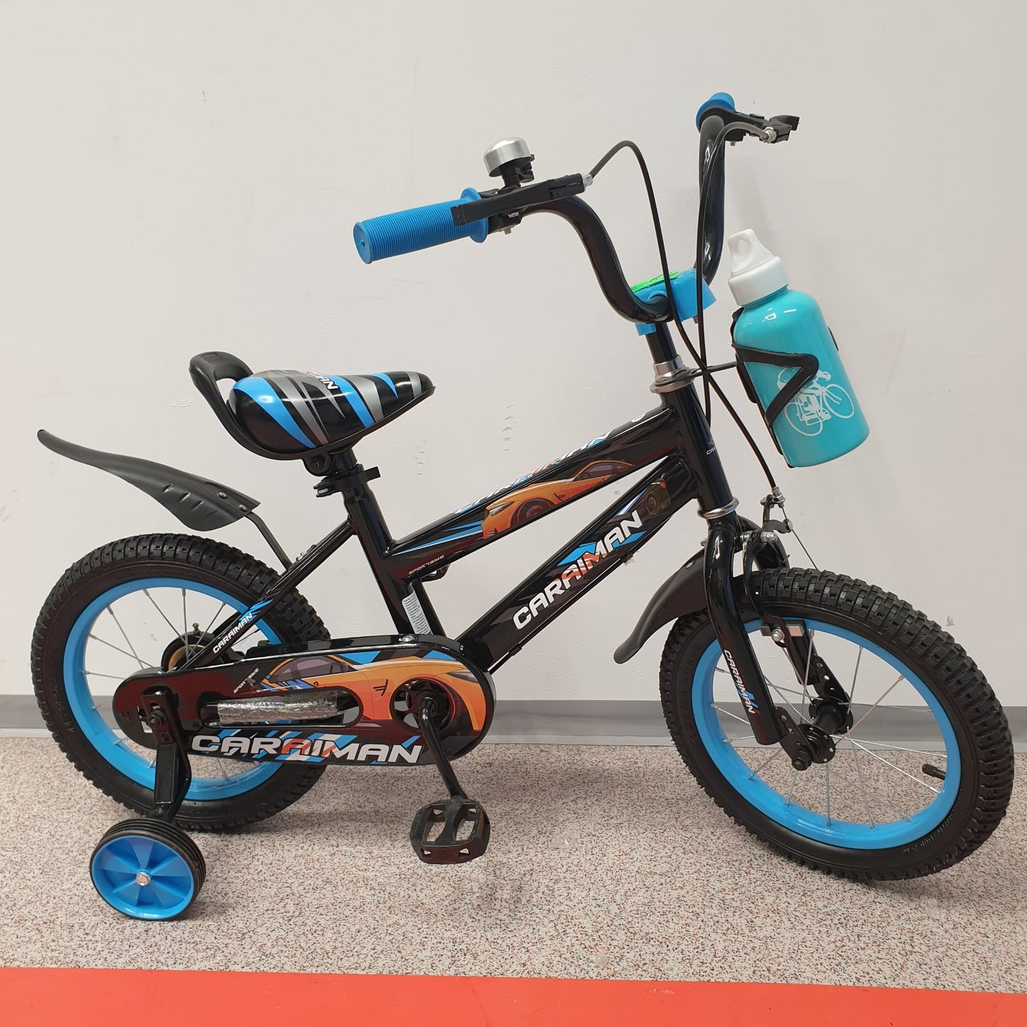 Bicicleta Caraiman 14 inch, 4-6 ani, roti ajutatoare din silicon, Albastra