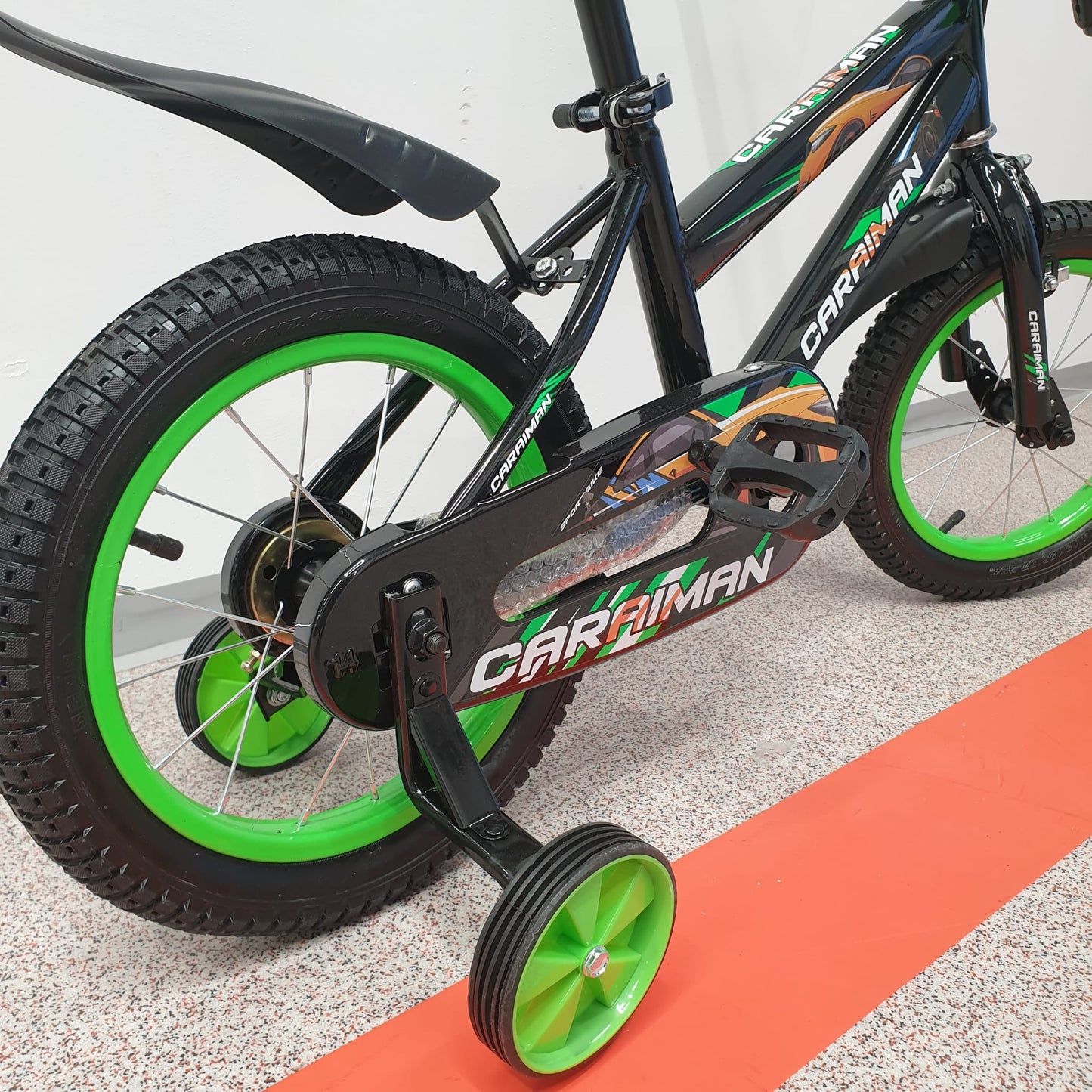 Bicicleta Caraiman 14 inch, 4-6 ani, roti ajutatoare din silicon, Verde