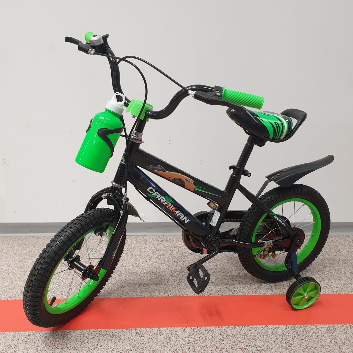 Bicicleta Caraiman 14 inch, 4-6 ani, roti ajutatoare din silicon, Verde