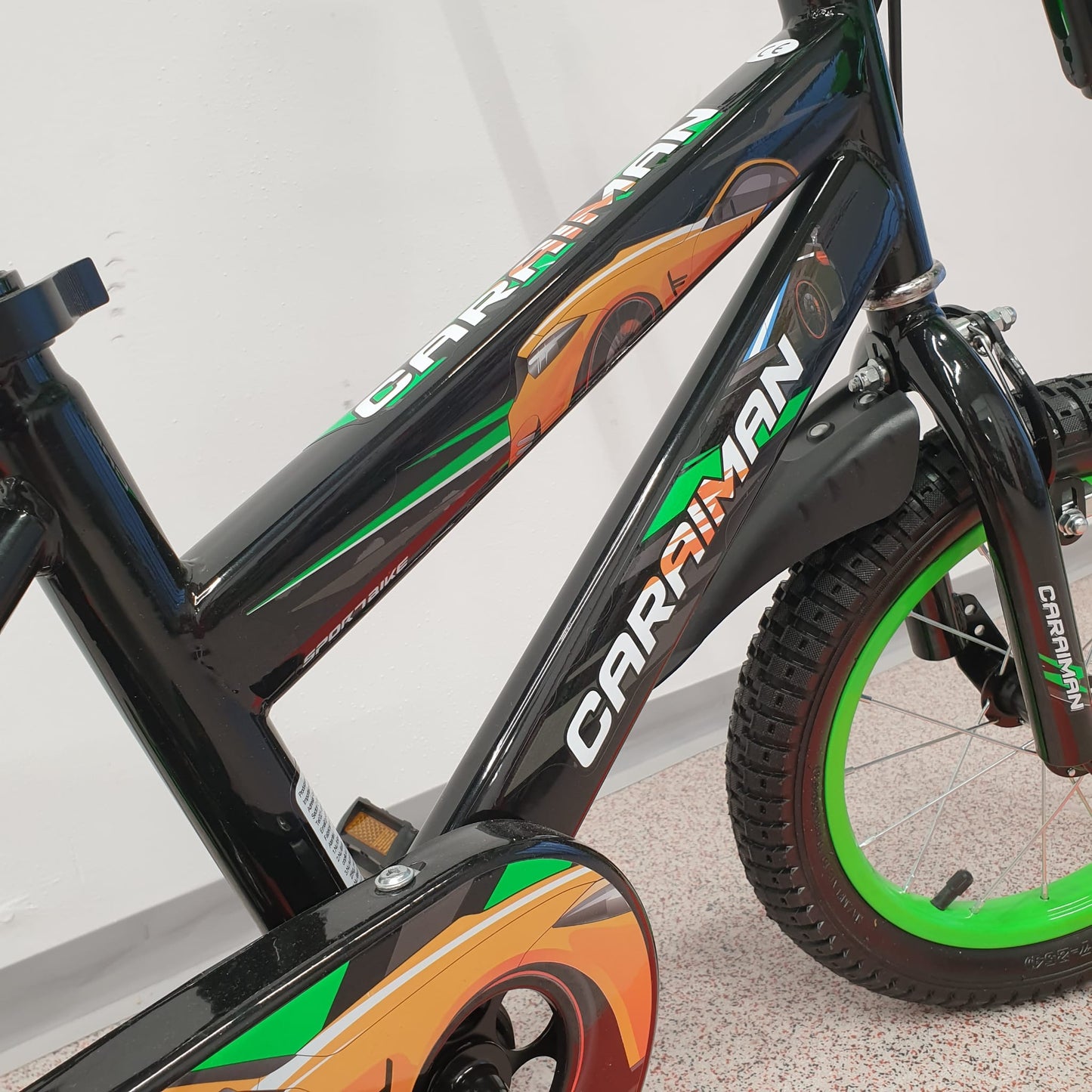 Bicicleta Caraiman 14 inch, 4-6 ani, roti ajutatoare din silicon, Verde