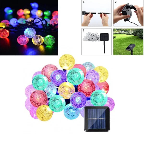 Instalatie Solara de exterior, cu 30 globuri mini LED, Multicolor, 2 jocuri de lumini