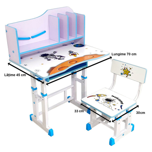 Set birou cu scăunel, metalic + MDF, 69x45 cm, reglabil pe înălțime